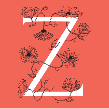 Letter Z with botanical flowers