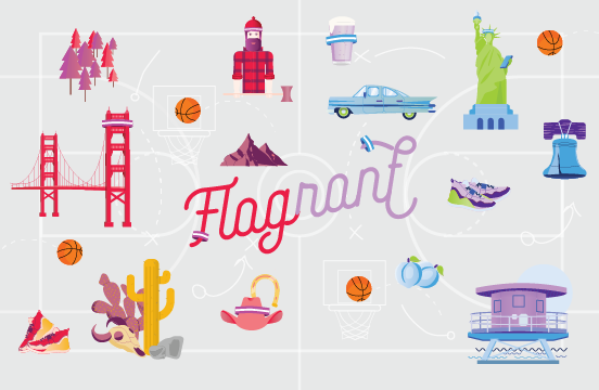 Illustrated map with basketball theme for Flagrant magazine