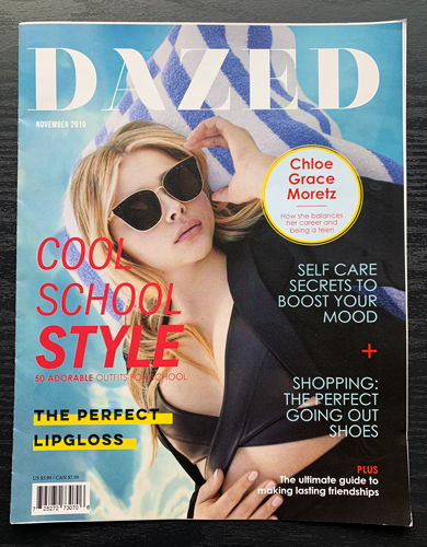 Designed magazine for teenagers called “Dazed” with a cover and inside spread
