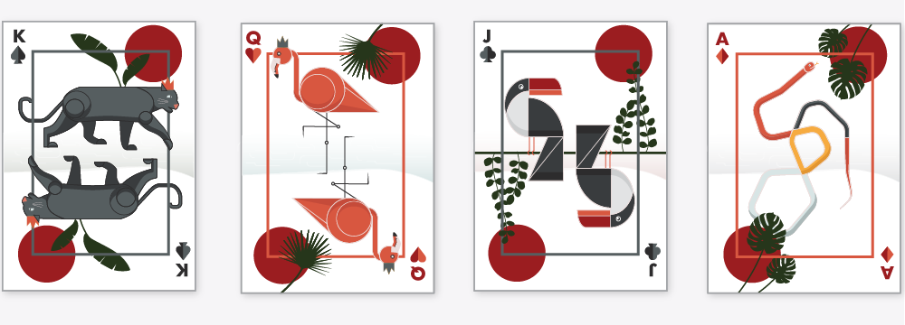Playing cards with jungle animal illustrations